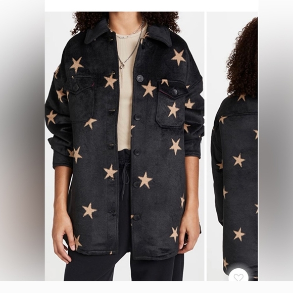 NWT new AVEC LES FILLES Felt Shirt Jacket In Black/tan Star from modesens/Anthro - Picture 5 of 14